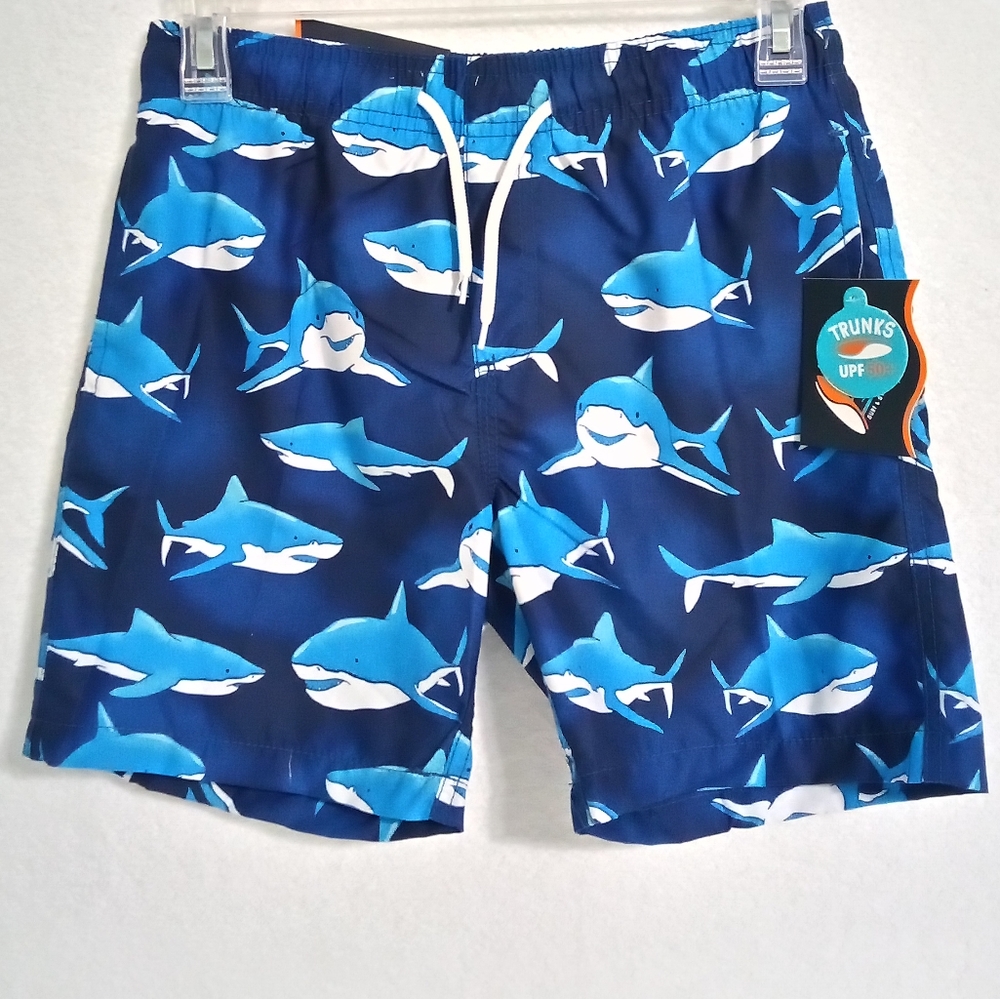 TRUNKS SURF & SWIM BOY'S SHARK-PRINT SWIM SHORTS | SIZE S/L/XL. BLUE COLOR s